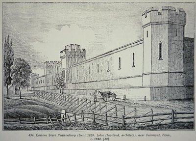 Eastern State Penitentiary, nära Fairmont, Pennsylvania, ca 1848 (gravyr) av American School