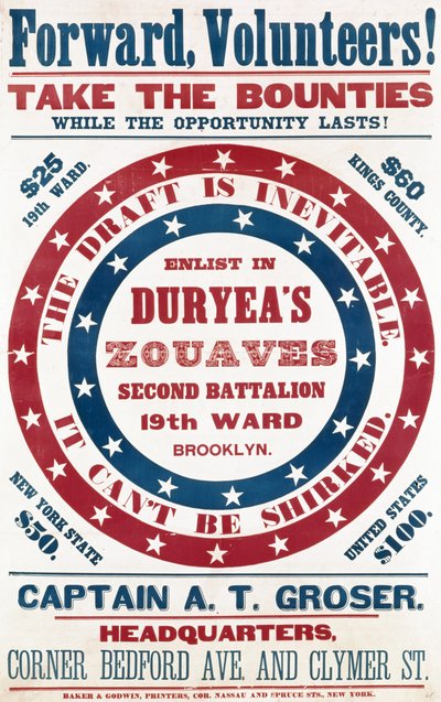 Ta värvning i Duryeas Zouaves, andra bataljonen, 19:e avdelningen, Brooklyn, ct.1861 av American School