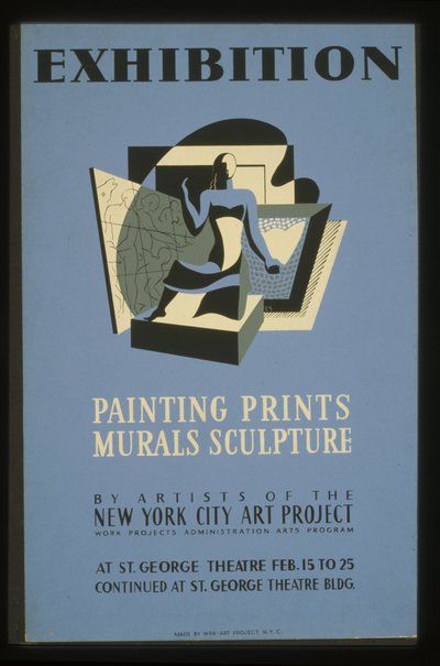 Utställningsmålning, tryck, väggmålningar, skulptur av konstnärer från New York City Art Project av American School