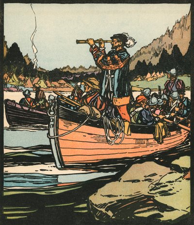 Upptäckare: Jacques Cartier vid floden Saint Lawrence av American School