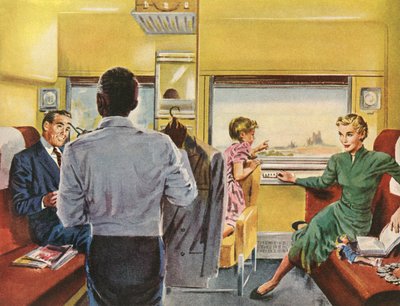 Familj som njuter av en förstklassig stuga på en tågresa av American School