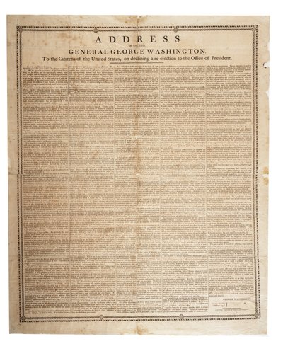 Avskedsanförande av framlidne general George Washington, 17 september 1796 av American School
