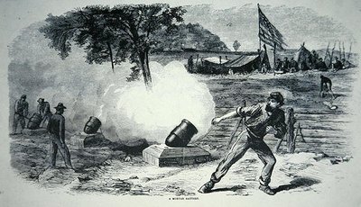 Federal Mortar Battery under det amerikanska inbördeskriget (1861-65) (litho) av American School