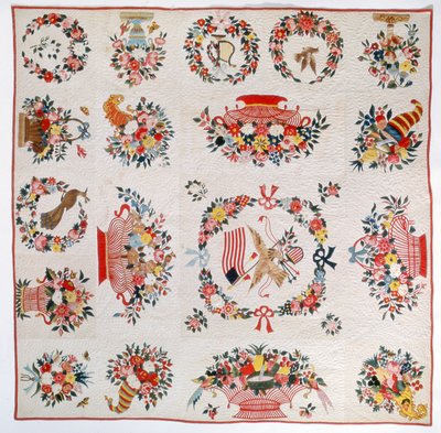 Flagga och blomtäcke, ca 1860 (bomull) av American School