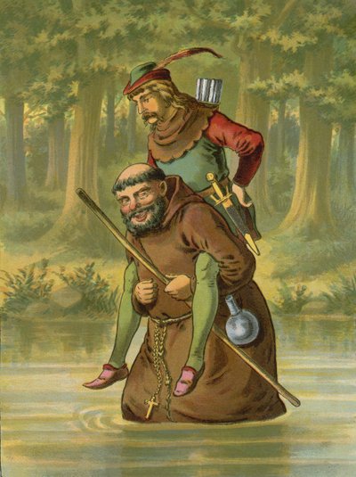 Friar Tuck bär Robin Hood över vattnet av American School