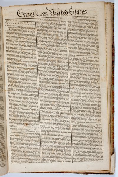 Första sidan av Gazette of the United States, 15 april 1789 av American School