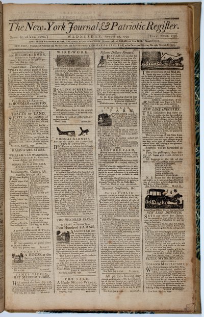 Framsidan av New York Journal and Patriot Register, 21 augusti 1793 av American School