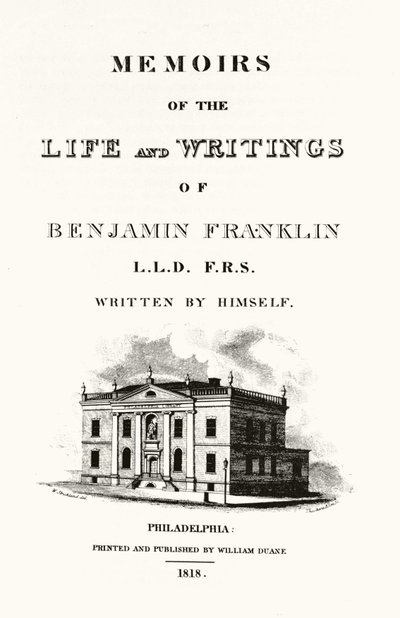 Frontispice av "Memoirs of the life and writings of Benjamin Franklin"" självbiografi av Benjamin Franklin. Upplaga av 1818. av American School