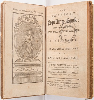 Frontispice från "The American Spelling Book" av Noah Webster, Boston, 1789 av American School