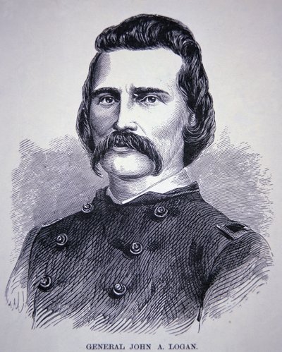 General John Alexander Logan (1826-86) (gravyr) av American School