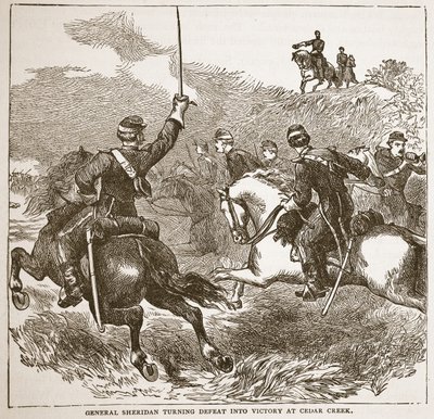General Sheridan förvandlar nederlag till seger på Cedar Creek, från en bokpub. 1896 av American School