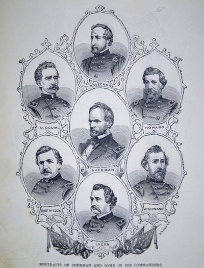 General William Tecumseh Sherman (1820-91) och några av hans fackliga arméchefer (gravyr) av American School