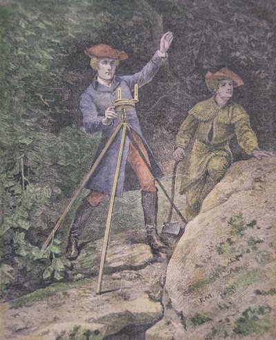 George Washington som lantmätare i Virginia, 21 år (färg litho) av American School