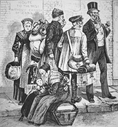 Tyska immigranter i New York City, ca 1870 (gravyr) av American School