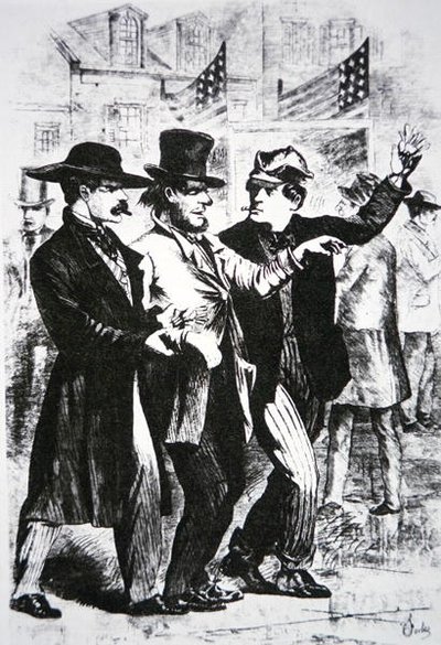 Att berusa en väljare för att påverka hans röst i valet 1864 (gravyr) av American School