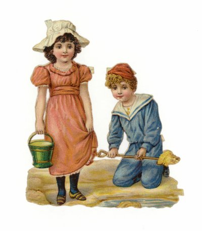 Flicka och pojke bygger sandslott av American School