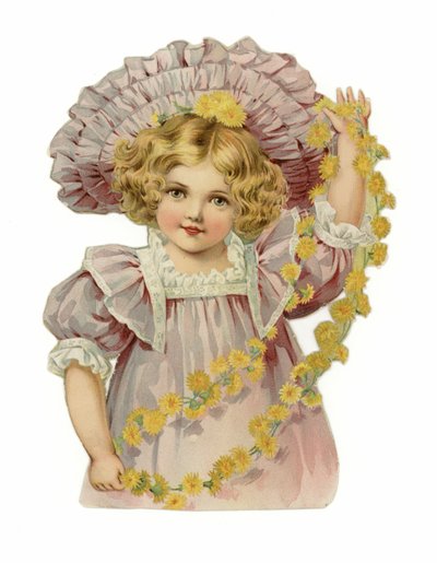 Flicka med krans av blommor av American School