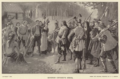 Guvernör Carteret anländer (litografi) av American School