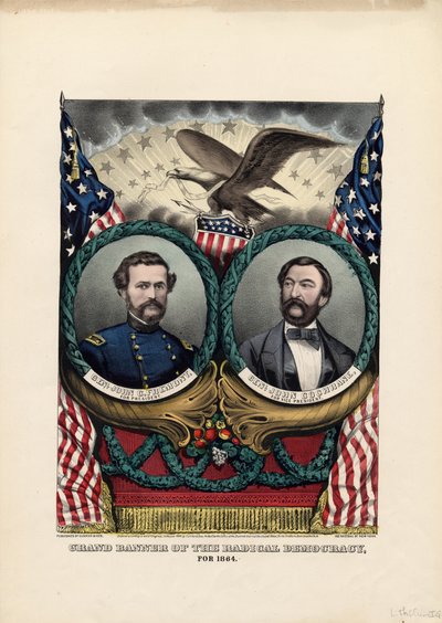 Den radikala demokratins storslagna baner, för 1864, pub. av Currier & Ives, 1864 av American School