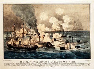 Great Naval Victory i Mobile Bay, 5 augusti 1864, pub. 1864. av American School