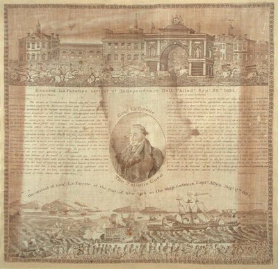 Näsduk till minne av general Lafayettes (1757-1834) ankomst 1824 (bomull) av American School