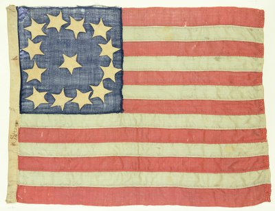 Handsydd flagga med tretton stjärnor, ca 1830-80 (ull och bomull) av American School