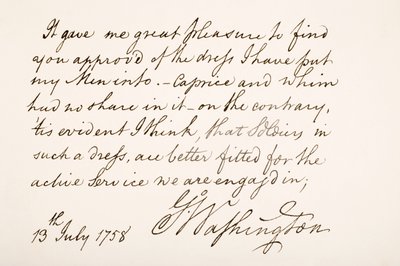 George Washingtons handstil och signatur, 1758 av American School