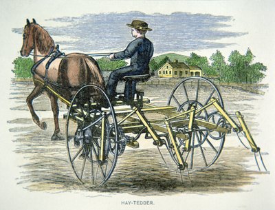 Jordbruksmaskin för hövändare, ca 1880 (färgad gravyr) av American School