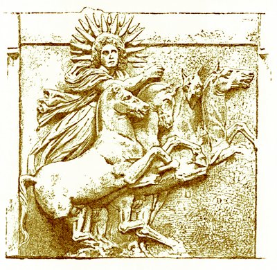 Helios upon his chariot, illustration från History of Greece av Victor Duruy, publicerad 1890 (digitalt förbättrad bild) av American School