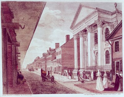 High street med den första Presbyterian Church, Philadelphia, 1799 av American School