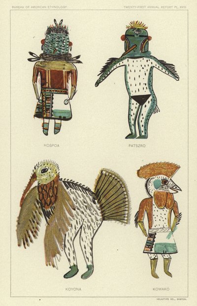 Hospoa, Paszro, Koyona, Kowako (färglitografi) av American School