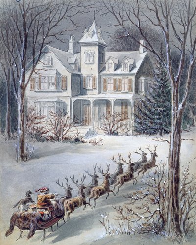 Illustration från Twas the Night Before Christmas skriven av professor Clement Clarke Moore (1779-1863) av American School