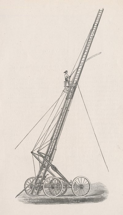 Illustration av slanghiss och lastbil nr 1. från rapporten från polisstyrelsen i brandkåren till Chicagos gemensamma råd, sid. 70., 1872 (trästick) av American School