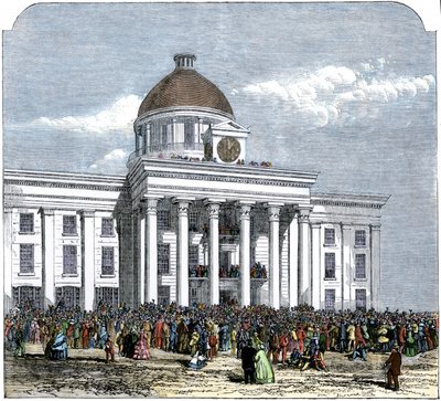 Invigning av president Jefferson Davis som president för Amerikas konfedererade stat, Montgomery City Hall, Alabama av American School