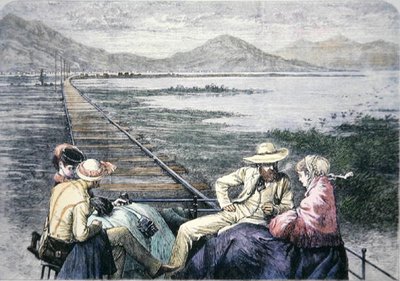 Inspektionsbil på Pacific Railroad, ca 1870 (färgad gravyr) av American School