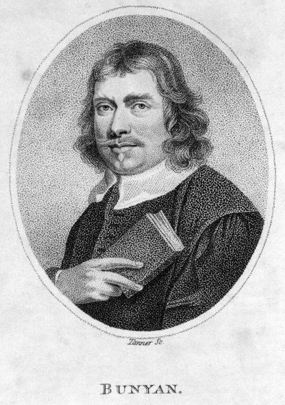 John Bunyan (1628-88) frontispice till Pilgrims Progress, 1805 av American School