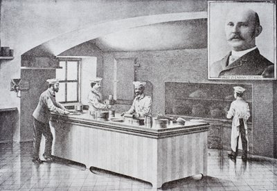 Köket i Vita huset på 1890-talet, med infällt porträtt av Hugo Ziemann av American School