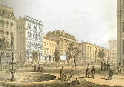 LaSalle Street från Courthouse Square, från Chicago Illustrated, med litterära beskrivningar av James W. Sheahan, publicerad av Jevne & Almini, Chicago, 1866-67 av American School