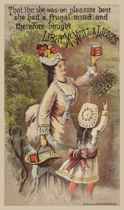 Lady och flicka reklam för Corned Beef av American School