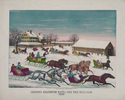 Lämnar Brighton Hotel för Mill-Dam, Winter, ca 1871 (tryck) av American School