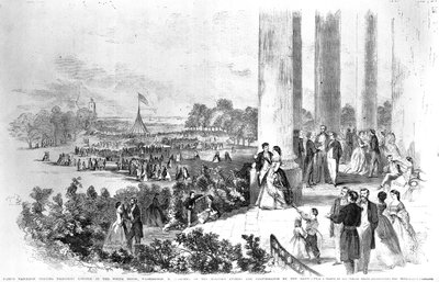 Lincolns mottagning i Vita huset för kejsar Napoleon (1808-73) från Frank Leslies Illustrated Newspaper 17 augusti 1861 av American School