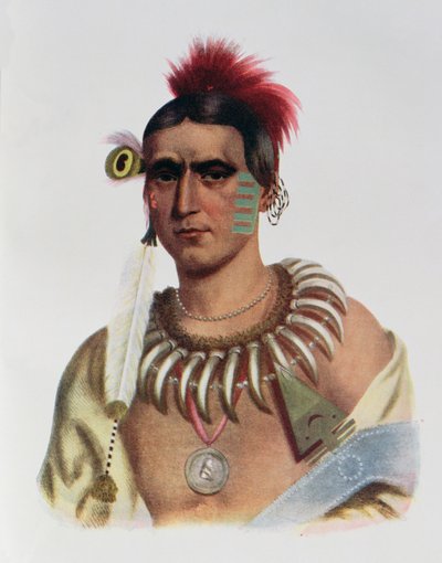 Ma-Has-Kah eller "White Cloud", en Iowa Chief, illustration från "The Indian Tribes of North America, Vol.1", av Thomas L. McKenney och James Hall, pub. av John Grant av American School