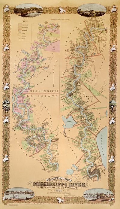 Karta som visar plantager vid Mississippifloden från Natchez till New Orleans, 1858 av American School