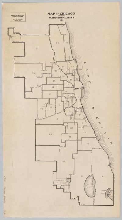 Karta över Chicago som visar Ward Boundaries av American School