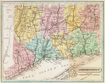 Karta över Connecticut, från "Connecticut Historical Collections" av John Warner Barber, 1856 av American School