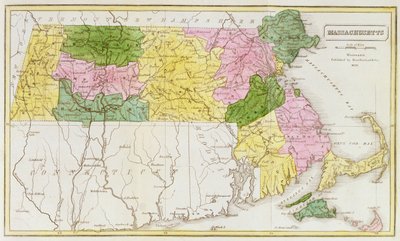 Karta över Massachusetts, från "Historical Collections of Massachusetts", av John Warren Barber, 1839 av American School