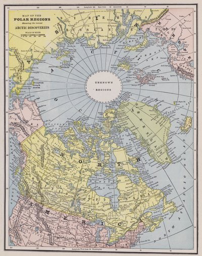 Karta över Arktis (färgad gravyr) av American School