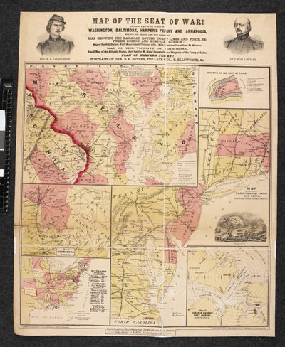 Karta över krigets säte. Innehåller en karta över närheten av Washington, Baltimore, Harper
