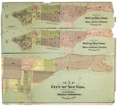 Karta över staden New York, som visar dess politiska indelningar och underavdelningar av American School