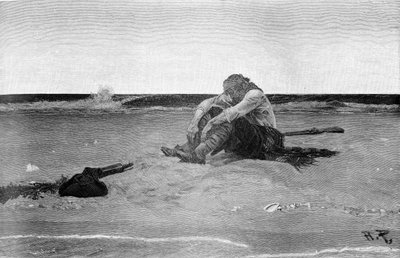 Marooned pirat efter "Buccaneers and Marooners of the Spanish Main" av Howard Pyle (1853 - 1911), amerikansk illustratör. Grisaille. 1887. av American School
